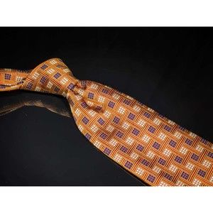 XMI Platinum 100% Silk Tie Orange Blue Basketweave Mens Designer Necktie USA